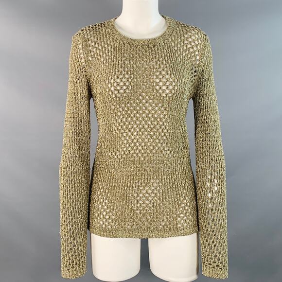 MARC JACOBS Size S Gold Nylon Metallic Knit Crew Neck Pullover - Picture 1 of 6
